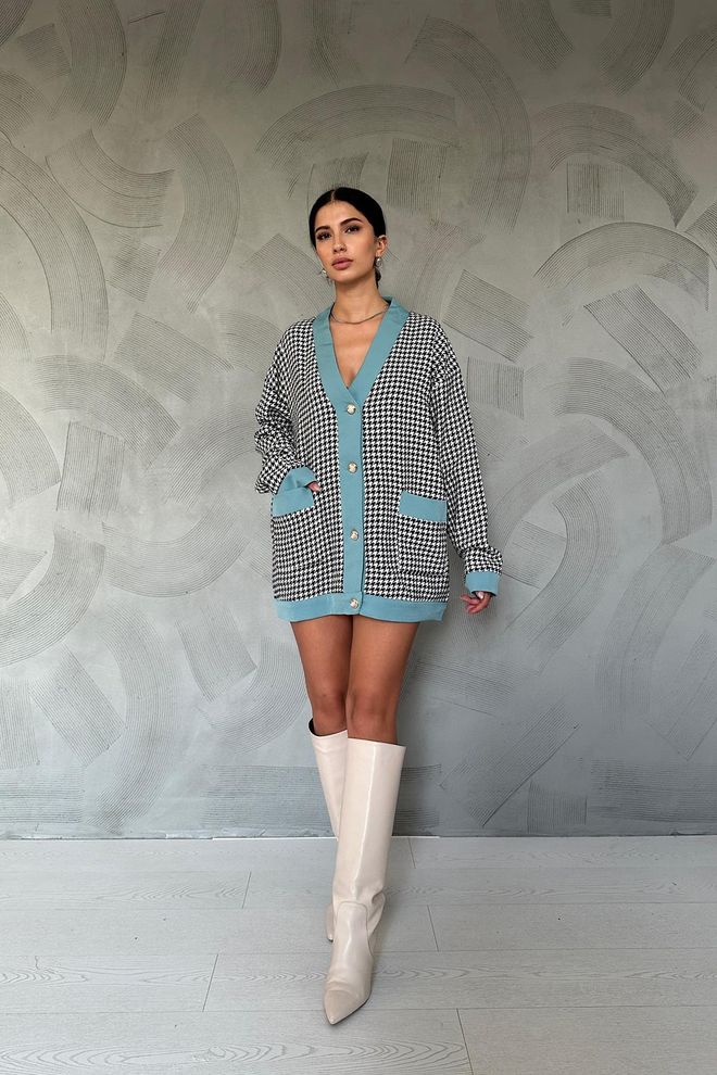 Elisa Cardigan pied de poule guarnito Atlas Nero Abbigliamento all'ingrosso Casuale