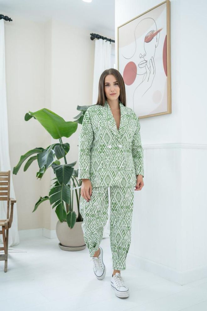 Elisa Set giacca e pantaloni fantasia Verde Abbigliamento all'ingrosso Casuale
