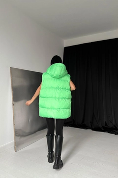 Модел на дрехи на едро носи els11008-hooded-puffer-vest-green, турски едро Жилетка на Elisa