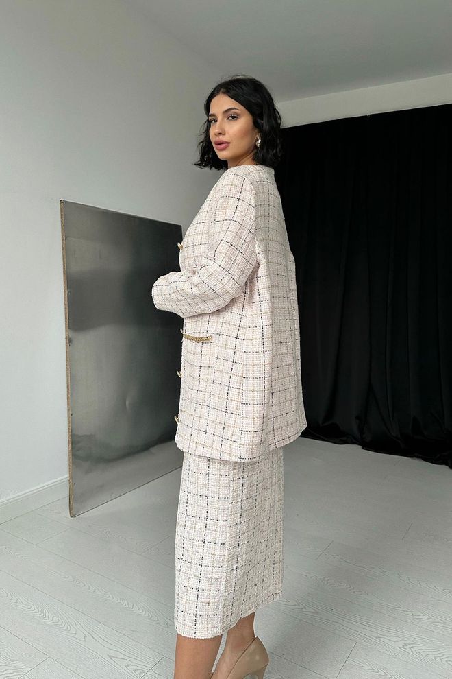 L&C Элегантный Бежевый Клетчатый Однобортный Пиджак Оптовая продажа одежды Работа