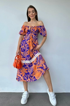 A wholesale clothing model wears els11025-breast-tie-dress-orange, Turkish wholesale Dress of Elisa