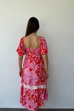 A wholesale clothing model wears els11026-breast-tie-dress-pink, Turkish wholesale Dress of Elisa