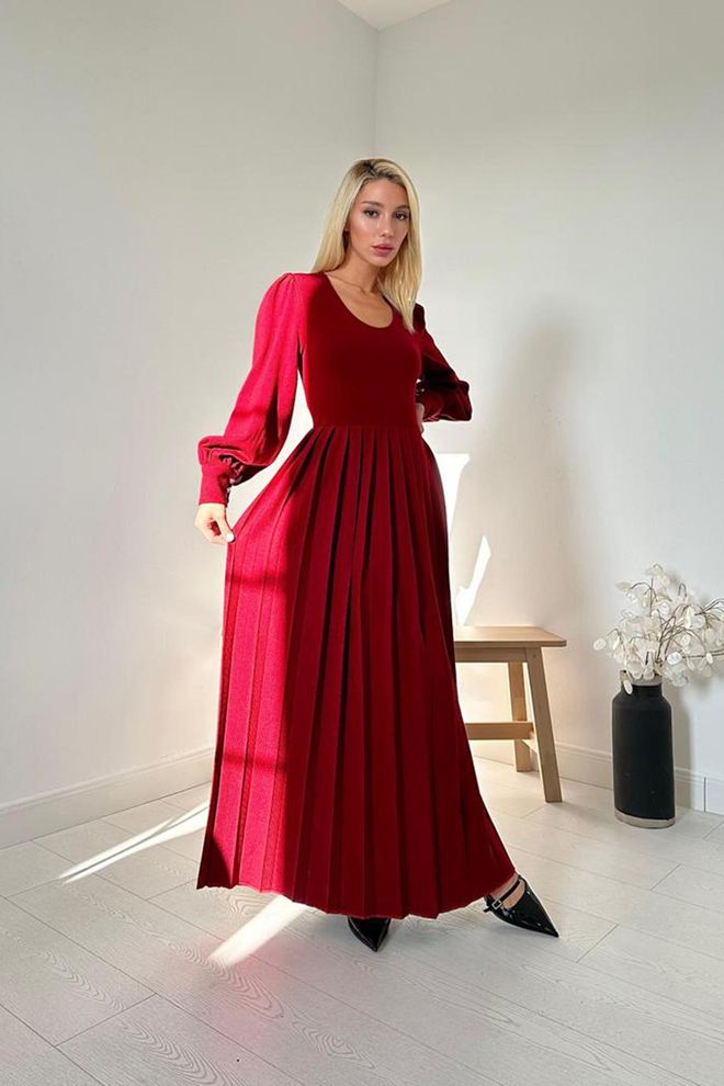 Elisa Kleid Mit Rundhalsausschnitt – Weinrot Großhandelskleidung Formal