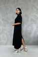 Модель оптовой продажи одежды носит els11168-slit-detailed-collar-dress-black, турецкий оптовый товар  от .