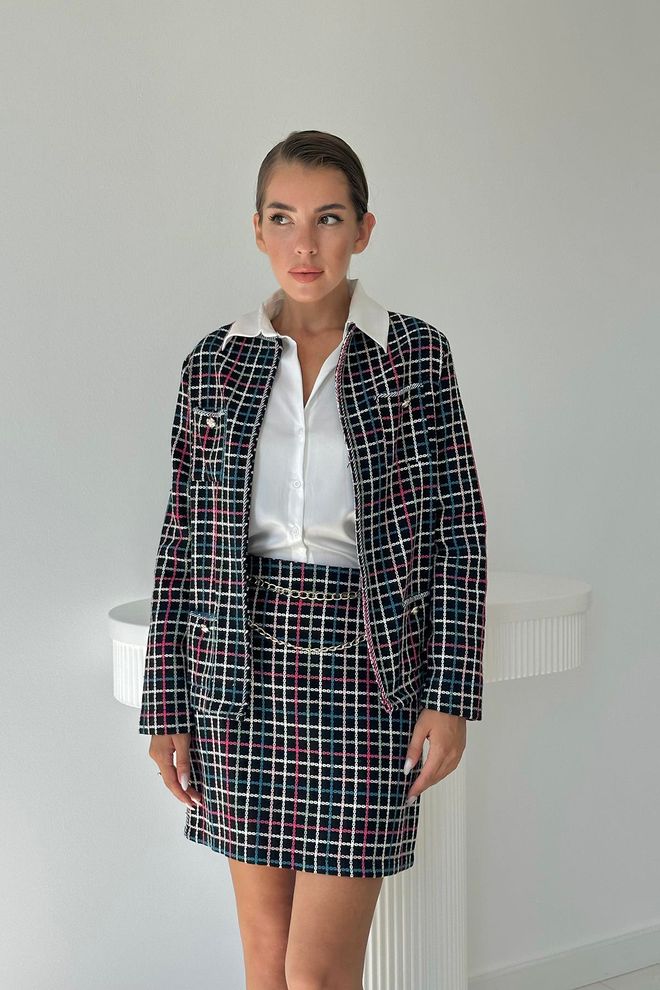 L&C Črno Karirano Formalno Elegantno Obleka Oblačila na debelo Eleganten