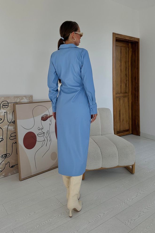 L&C Blaues Elegantes Formelles Schlichtes Hemd Midi Kleid Großhandelskleidung Sexy