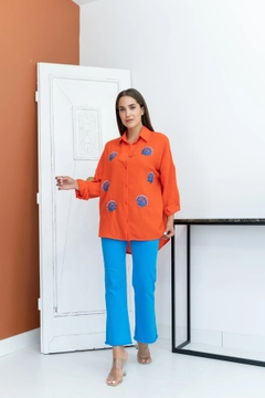 A wholesale clothing model wears els11256-seashell-patterned-shirt-orange, Turkish wholesale Tunic of Elisa