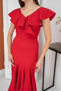 A wholesale clothing model wears els11268-flounce-asymmetrical-dress-red, Turkish wholesale Dress of Elisa