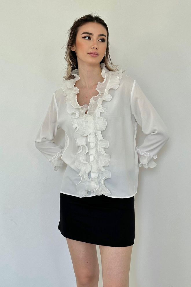 Elisa Camicia Con Colletto A Balza Bianco Abbigliamento all'ingrosso Elegante