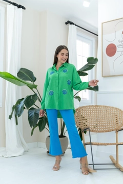 A wholesale clothing model wears els11289-shell-patterned-shirt-green, Turkish wholesale Tunic of Elisa