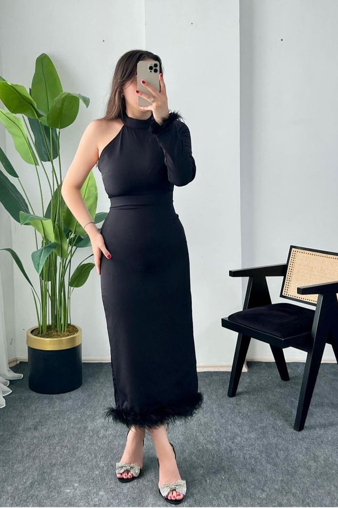 L&C Crna Seksi Elegantna Haljina Uz Tijelo S Halter Izrezom Veleprodaja odjeće Elegantan