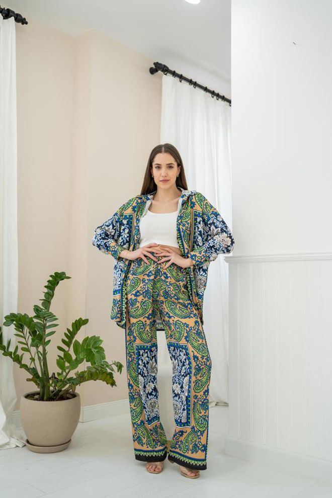 L&C Beige Elegantes Ethnisches Palazzo Set Großhandelskleidung Lässig