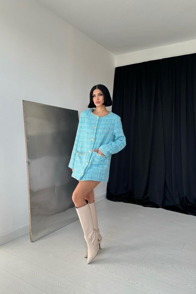 L&C Синий Клетчатый Однобортный Пальто С Клапанными Карманами Оптовая продажа одежды Полиэстер