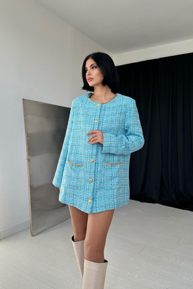 L&C Синий Клетчатый Однобортный Пальто С Клапанными Карманами Оптовая продажа одежды Бездельничать