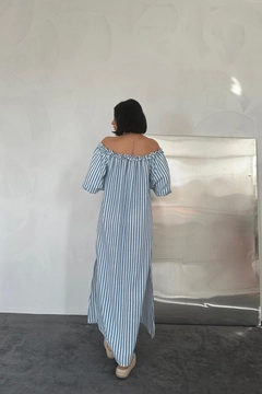 A wholesale clothing model wears els11486-striped-frilly-dress-blue, Turkish wholesale Dress of Elisa