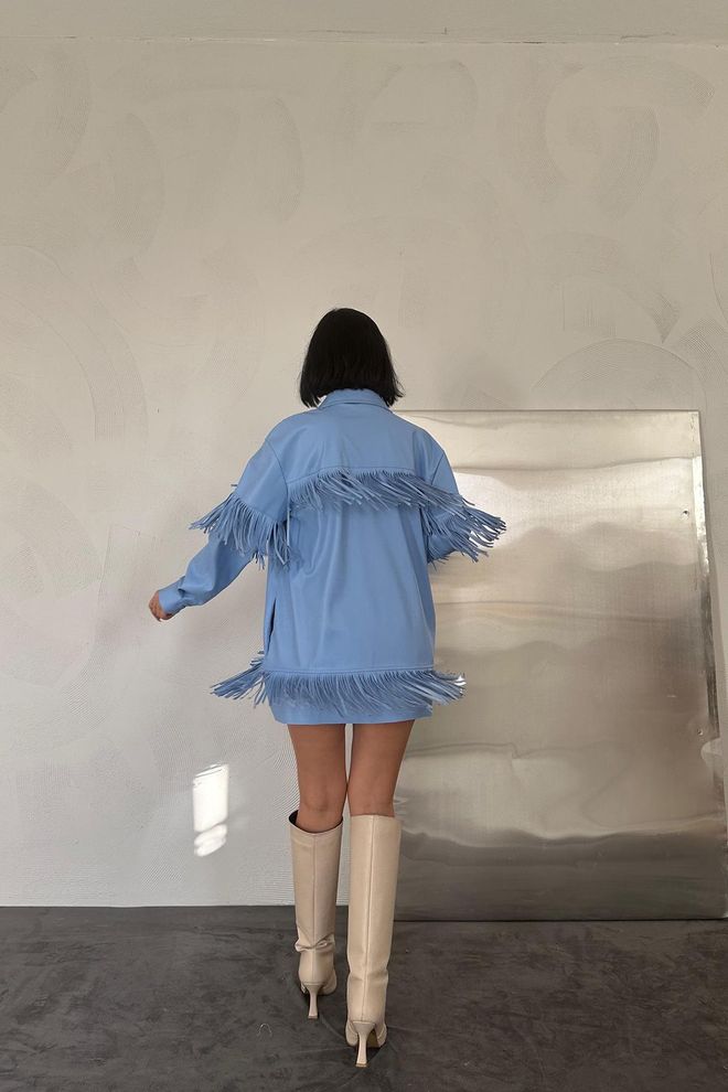 L&C Blue Elegant Western Casual Shirt Wholesale Clothing Cocktail