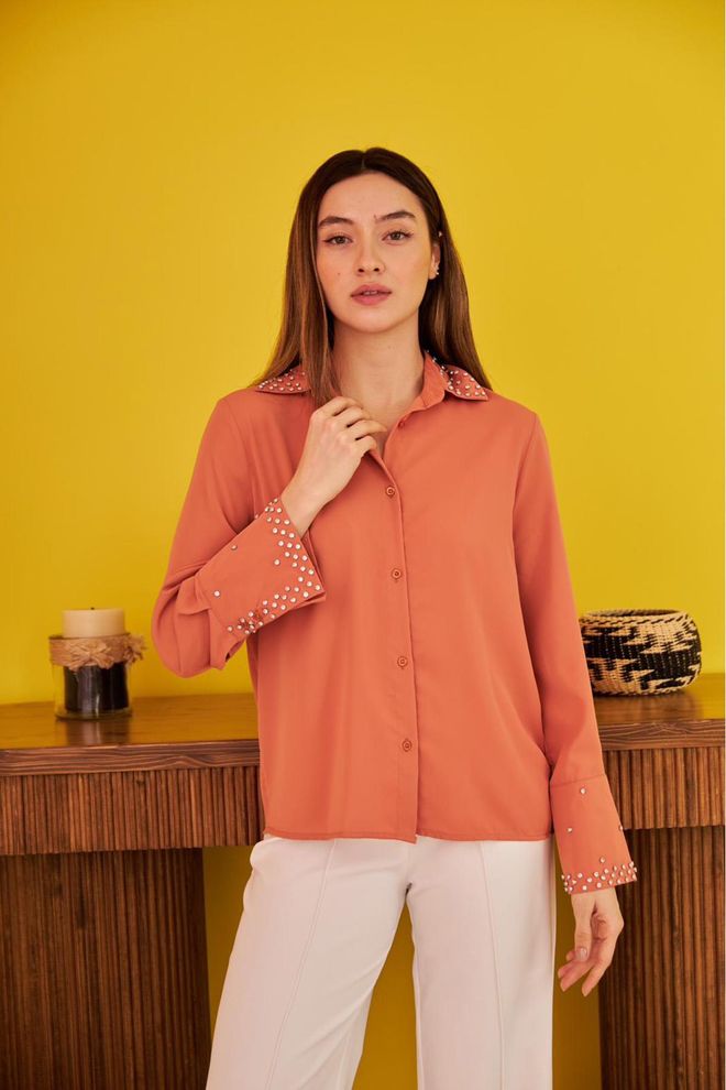 Elisa Camicia con polsini larghi Jesica Stone Piastrella Abbigliamento all'ingrosso Casuale