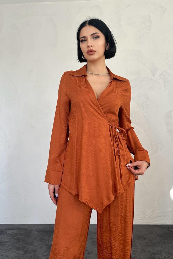 L&C Ensemble Orange Élégant Avec Pantalon Palazzo Chevrons Vêtements en gros Pas de tissu