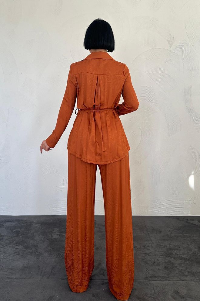 L&C Ensemble Orange Élégant Avec Pantalon Palazzo Chevrons Vêtements en gros Travail