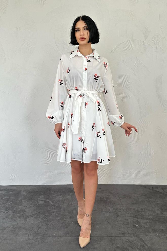 Elisa Kleid Mit Besticktem Taschentuch – Orange Großhandelskleidung Lässig