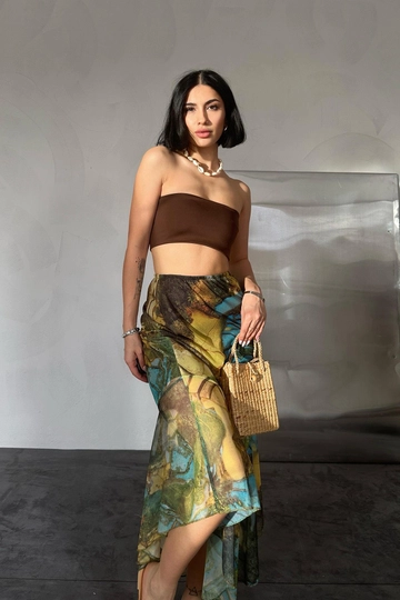 Ένα μοντέλο χονδρικής πώλησης ρούχων φοράει  Εντυπη Ελαστική Φούστα - Πολύχρωμη
, τούρκικο Φούστα χονδρικής πώλησης από Elisa
