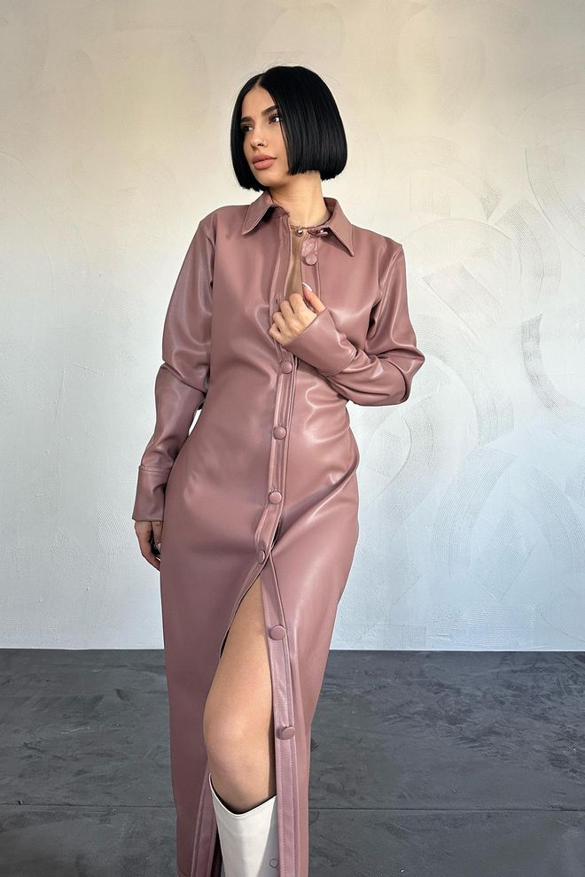 L&C Powder Sexy Elegant Formal Shirt Dress Midi Long Straight Sleeve Wholesale Clothing No Fabric