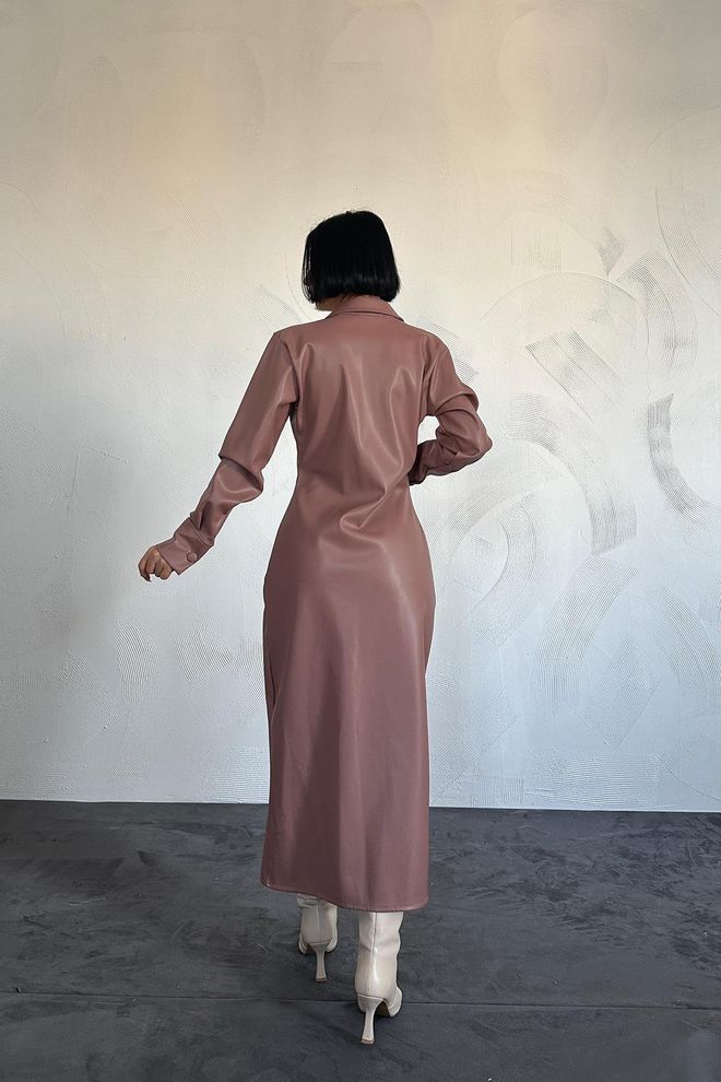 L&C Powder Sexy Elegant Formal Shirt Dress Midi Long Straight Sleeve Wholesale Clothing Work