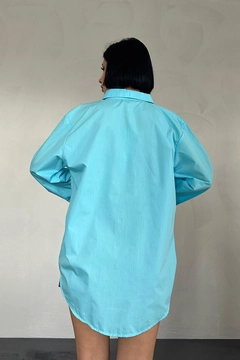 A wholesale clothing model wears els11662-poplin-shirt-blue, Turkish wholesale Tunic of Elisa