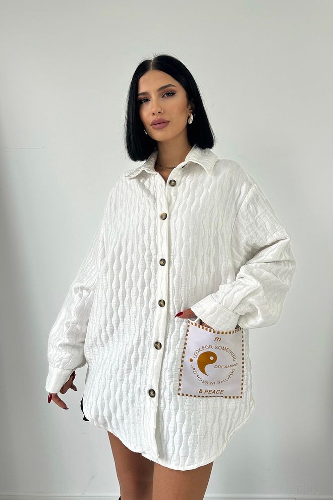 L&C Witte Oversized Shirt Met Polohals Groothandel Kleding Casual