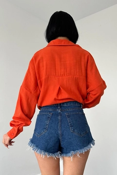 A wholesale clothing model wears els11863-stone-embroidered-shirt-orange, Turkish wholesale Tunic of Elisa