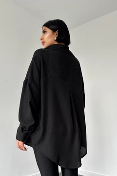 A wholesale clothing model wears els11865-stone-embroidered-shirt-black, Turkish wholesale Tunic of Elisa