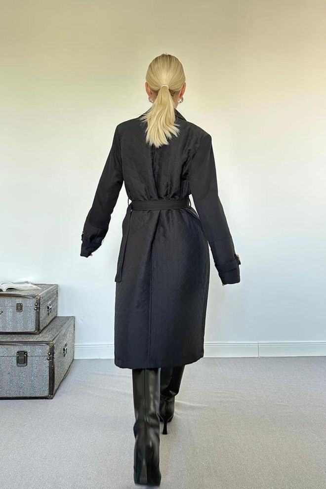 L&C Black Elegant Formal Vintage Double Breasted Trenchcoat Wholesale Clothing Work