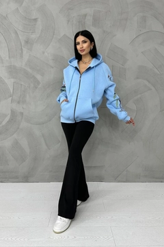 A wholesale clothing model wears els11811-embroidered-sweatshirt-blue, Turkish wholesale Sweatshirt of Elisa