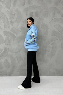 A wholesale clothing model wears els11811-embroidered-sweatshirt-blue, Turkish wholesale Sweatshirt of Elisa
