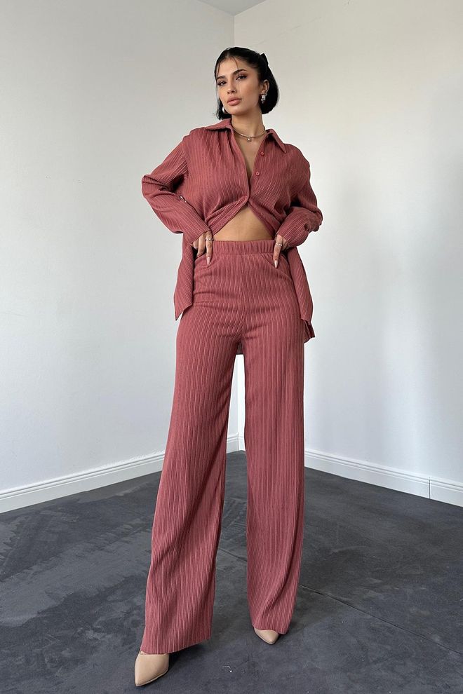 L&C Conjunto Rojo A Rayas Oversize Con Palazzo Ropa al por mayor Casual