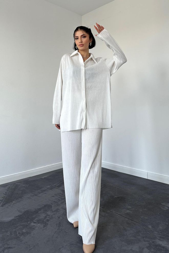 L&C Conjunto Blanco A Rayas Oversize Palazzo Ropa al por mayor Casual