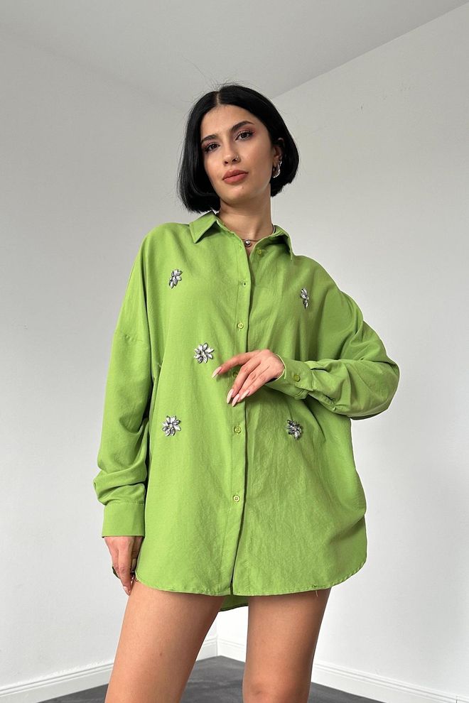 Elisa Πουκάμισο Κλασικό Σχέδιο Κεντημένο Στο Χέρι Πράσινο Χονδρικό εμπόριο ενδυμάτων Casual