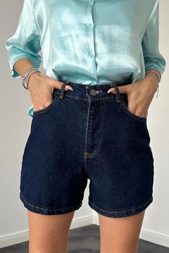 A wholesale clothing model wears els11940-summer-shorts-blue, Turkish wholesale Shorts of Elisa