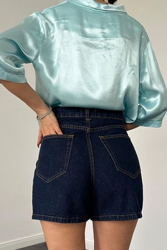 A wholesale clothing model wears els11940-summer-shorts-blue, Turkish wholesale Shorts of Elisa