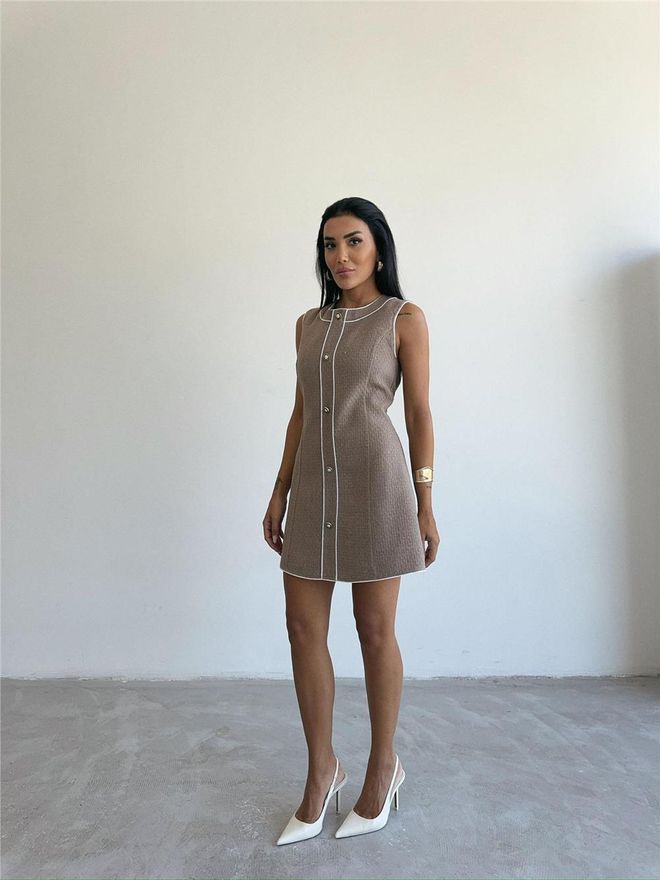 Ello Tweed Fabric Front Buttoned Mini Dress Wholesale Clothing Dating