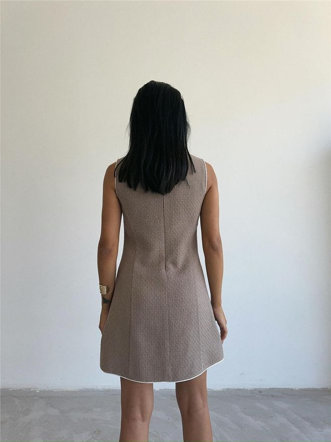 Ello Tweed Fabric Front Buttoned Mini Dress Wholesale Clothing Spring