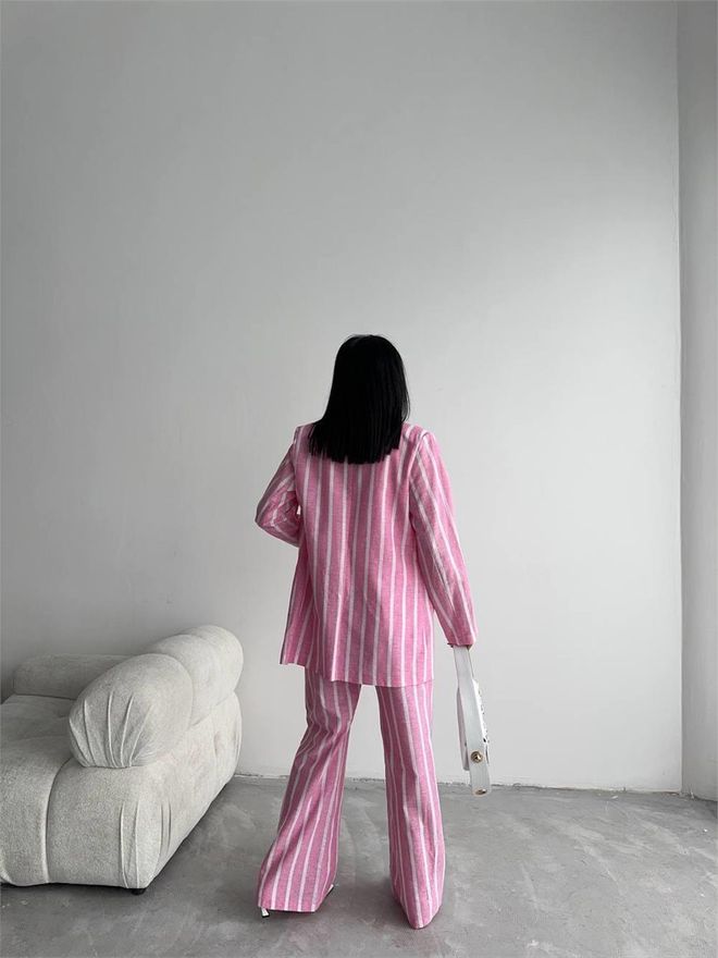 Ello Striped Linen Jacket Pink Wholesale Clothing Spring