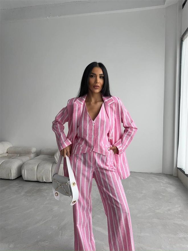 Ello Striped Linen Jacket Pink Wholesale Clothing 2