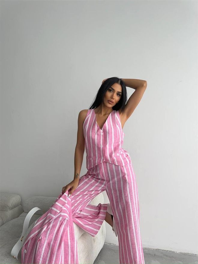 Ello Striped Linen Jacket Pink Wholesale Clothing Formal