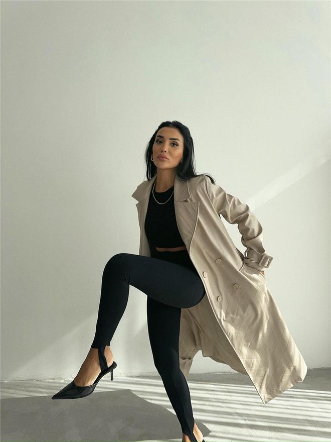 Ello Gesteppter Leder Trenchcoat Beige Großhandelskleidung Lässig