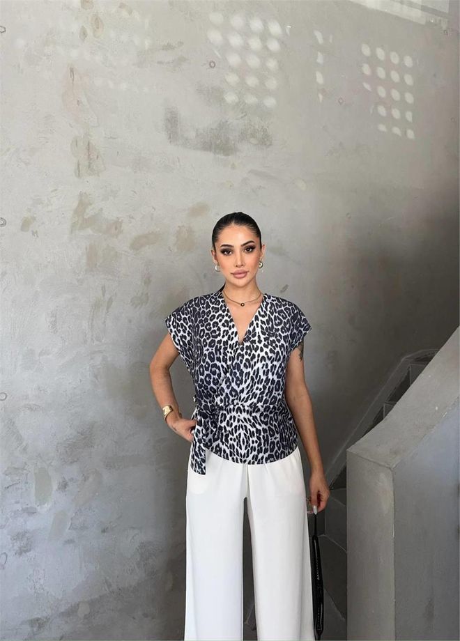 Ello Blusa Con Detalle De Lazo Y Estampado De Leopardo Gris Ropa al por mayor Casual