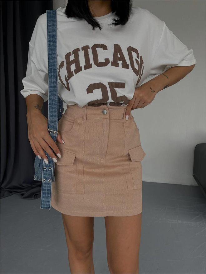 Ello Kurzer Rock Aus Gabardine Mit Taschendetail Beige Großhandelskleidung Lässig