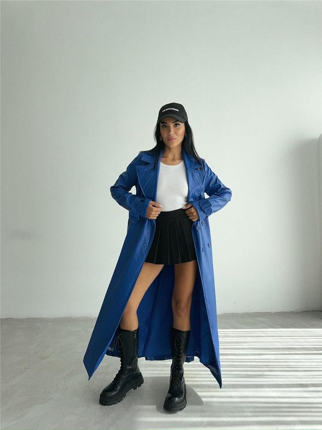 Ello Gesteppter Leder Trenchcoat Blau Großhandelskleidung Lässig