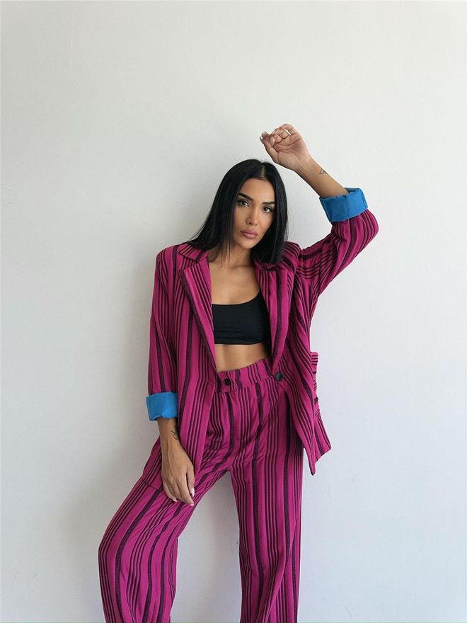 Ello Conjunto Pantalón Chaqueta Rayas Fucsia Ropa al por mayor Formal