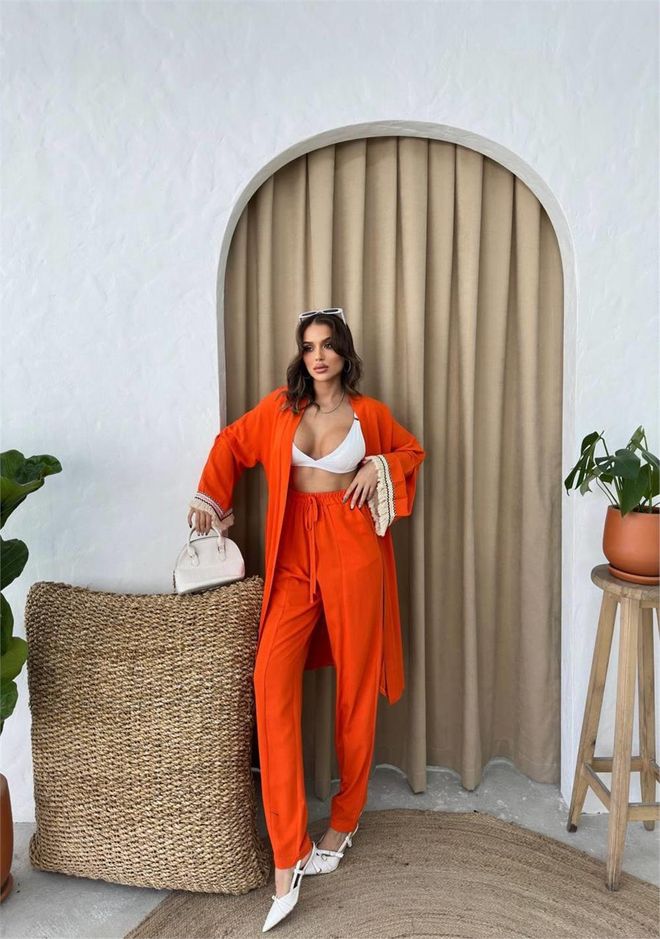 Ello Tassel Sleeve Kimono Set Orange Wholesale Clothing Casual